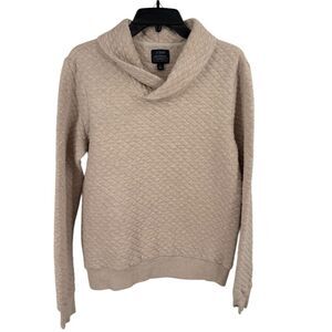 J.Crew Mens Quilted Pullover With Shawl Collar Small Beige Tan Authentic Fleece